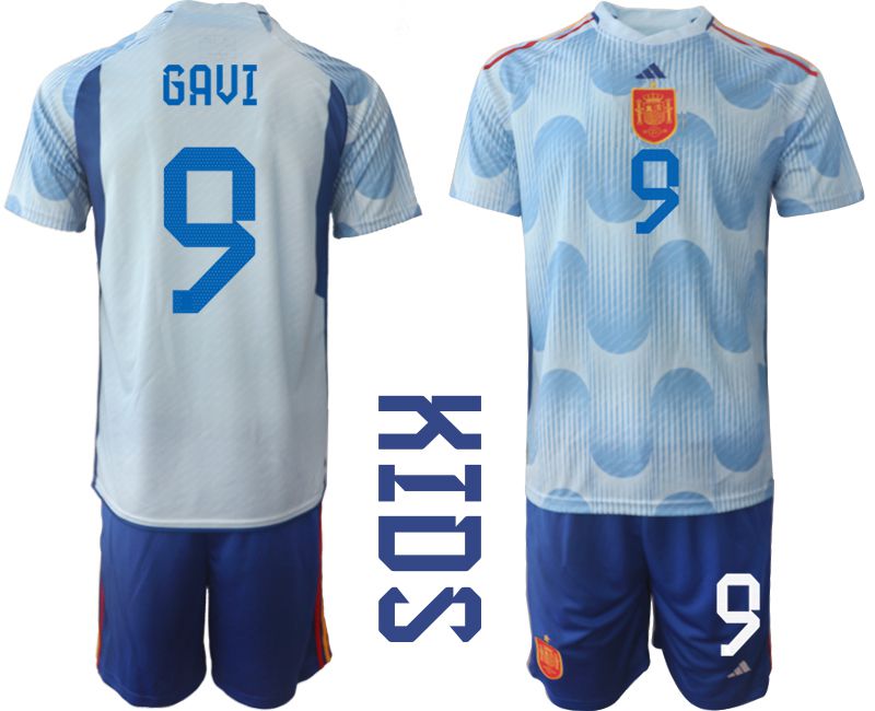 Youth 2022 World Cup National Team Spain away blue #9 Soccer Jersey->youth soccer jersey->Youth Jersey